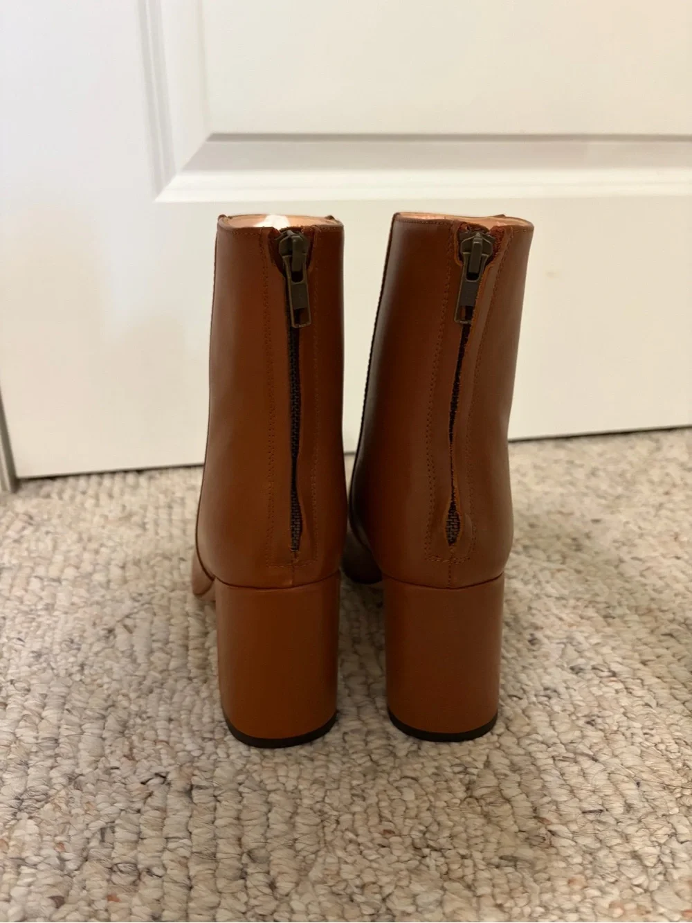 New J. Crew Cognac Leather Block Heel Ankle Boots